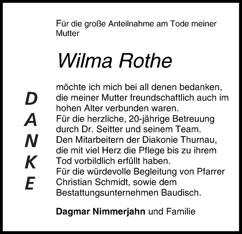  Traueranzeige für Wilma Rothe vom 16.05.2015 aus MGO