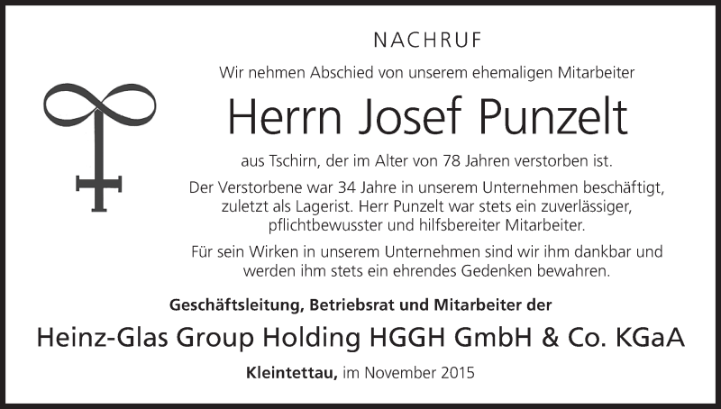  Traueranzeige für Josef Punzelt vom 18.11.2015 aus MGO