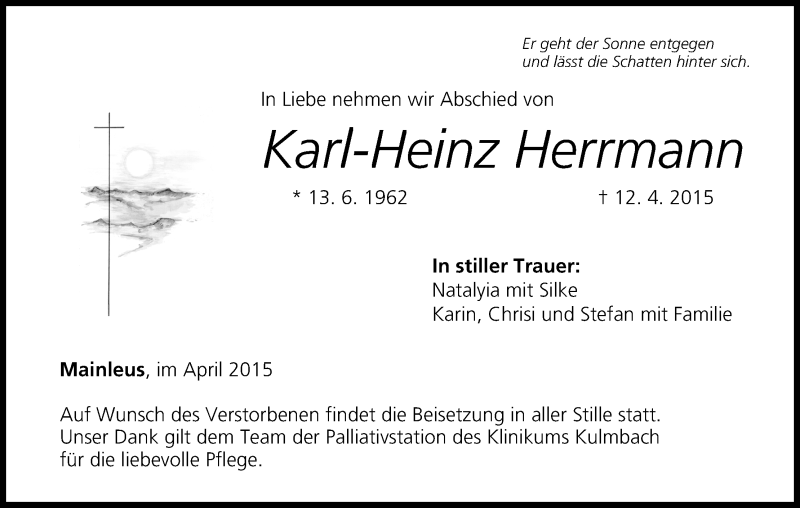  Traueranzeige für Karl-Heinz Herrmann vom 24.04.2015 aus MGO