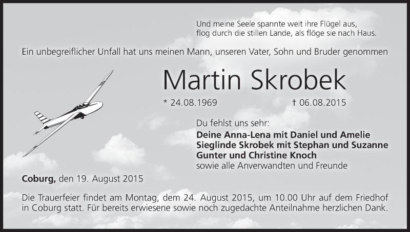  Traueranzeige für Martin Skrobek vom 18.08.2015 aus MGO