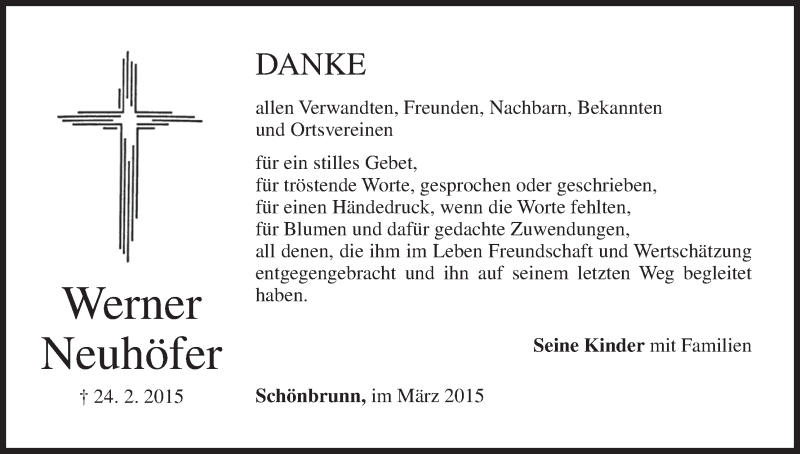  Traueranzeige für Werner Neuhöfer vom 07.03.2015 aus MGO