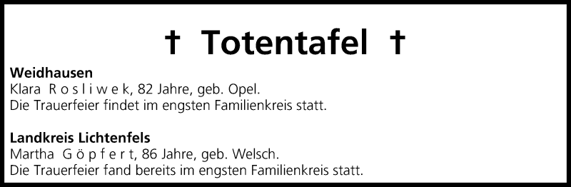  Traueranzeige für Totentafel 29.05.2015 vom 29.05.2015 aus MGO