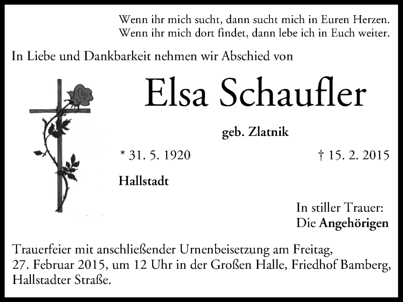  Traueranzeige für Elsa Schaufler vom 20.02.2015 aus MGO