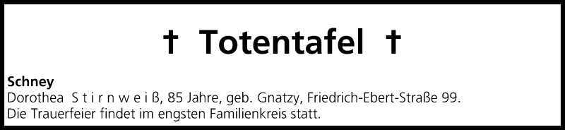  Traueranzeige für Dorothea Stirnweiß vom 01.07.2015 aus MGO