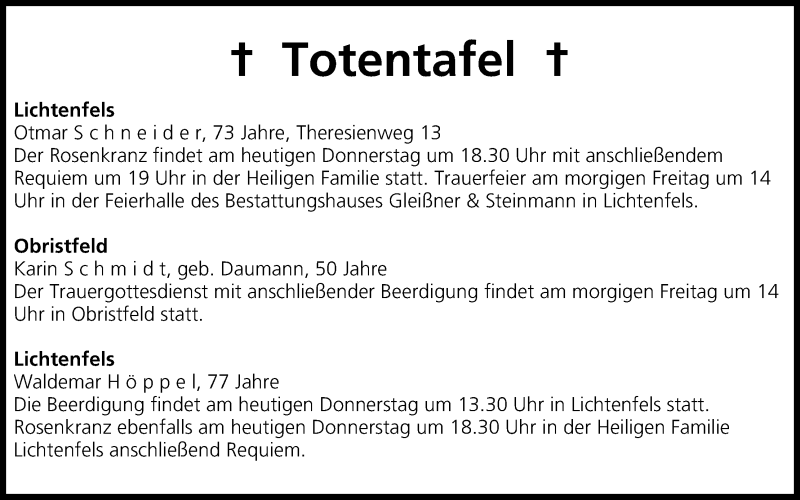  Traueranzeige für Totentafel vom 26.03.2015 vom 26.03.2015 aus MGO