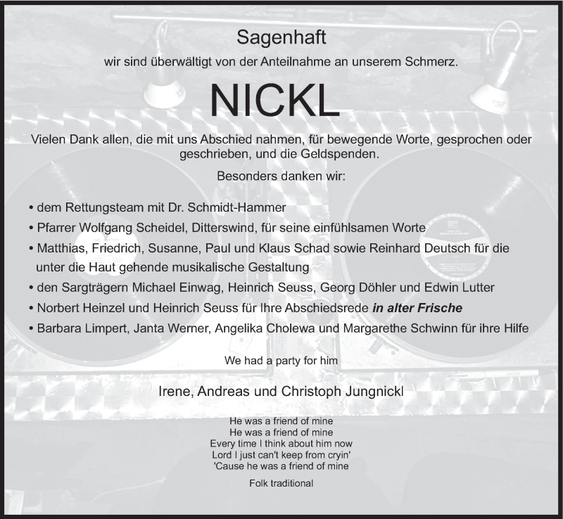  Traueranzeige für Nickl  vom 14.03.2015 aus MGO
