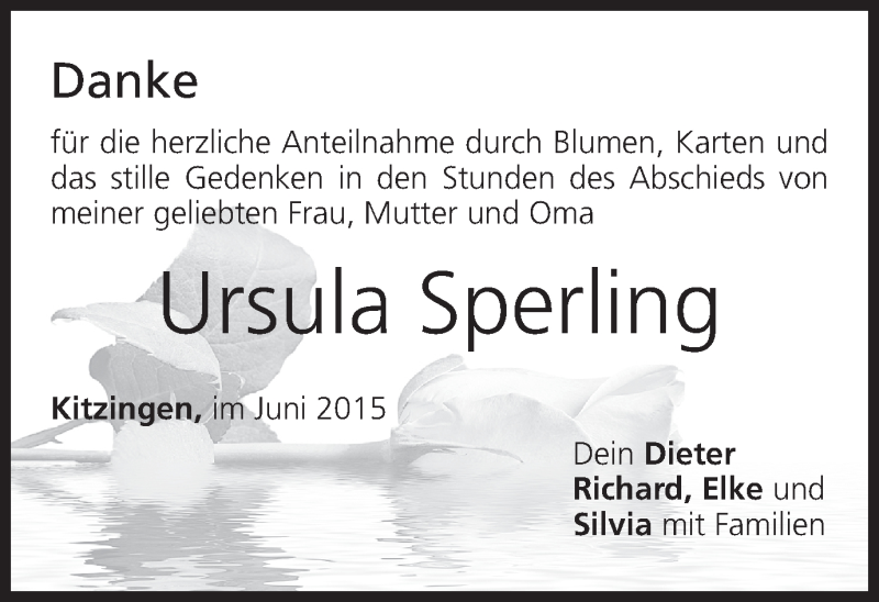  Traueranzeige für Ursula Sperling vom 09.06.2015 aus MGO