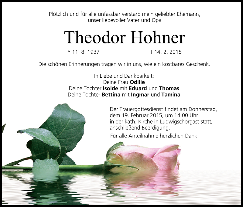  Traueranzeige für Theodor Hohner vom 17.02.2015 aus MGO