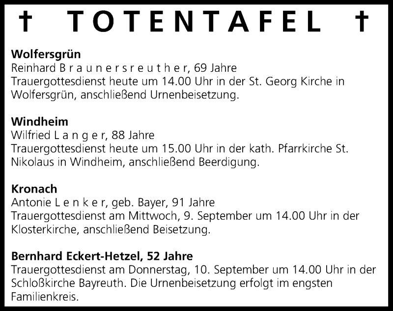  Traueranzeige für Totentafel vom 08.09.2015 vom 08.09.2015 aus MGO