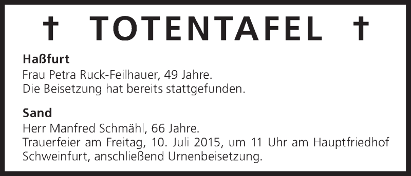  Traueranzeige für Manfred Schmähl vom 10.07.2015 aus MGO