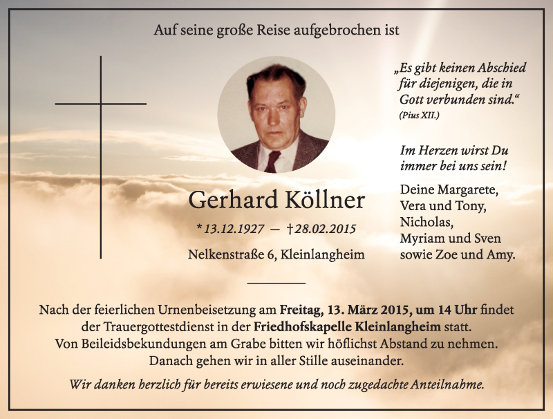  Traueranzeige für Gerhard Köllner vom 10.03.2015 aus MGO