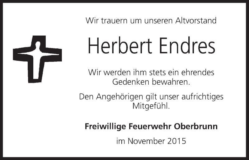  Traueranzeige für Herbert Endres vom 06.11.2015 aus MGO