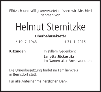 Anzeige von Helmut Sternitzke von MGO