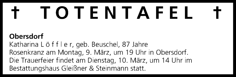  Traueranzeige für Totentafel vom 07.03.2015 vom 07.03.2015 aus MGO