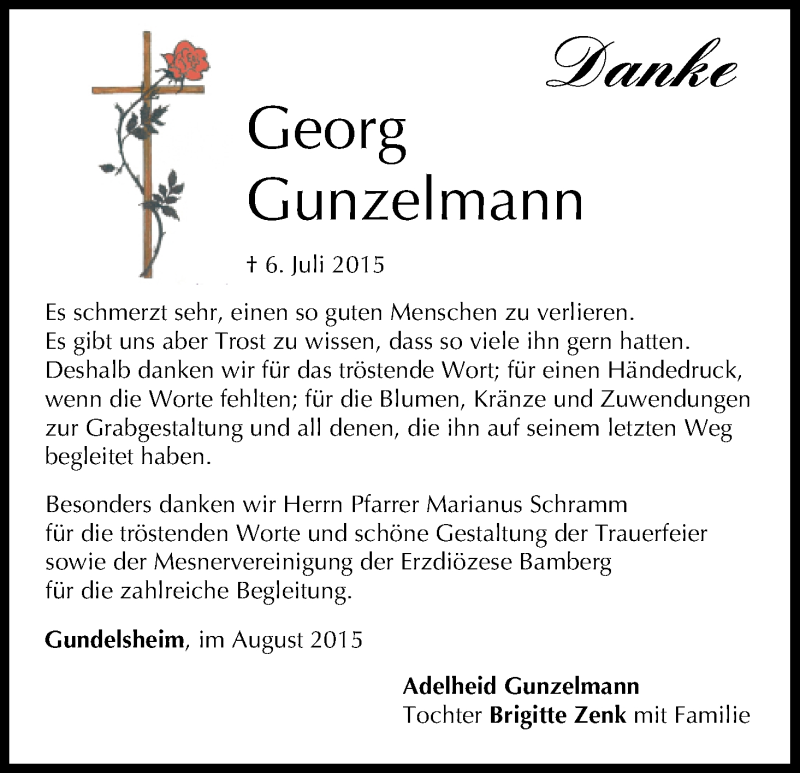  Traueranzeige für Georg Gunzelmann vom 15.08.2015 aus MGO