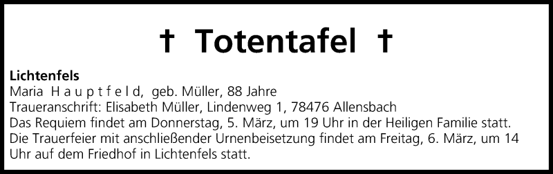  Traueranzeige für Totentafel vom 28.02.2015 vom 28.02.2015 aus MGO