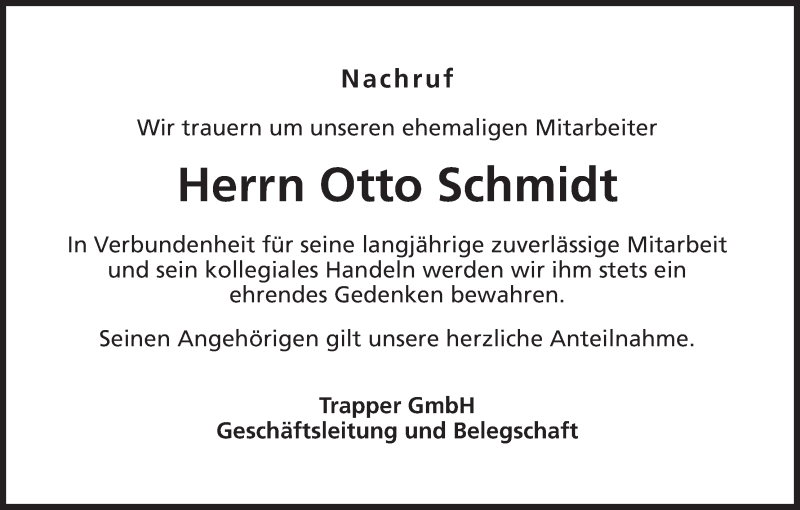  Traueranzeige für Otto Schmidt vom 10.04.2015 aus MGO