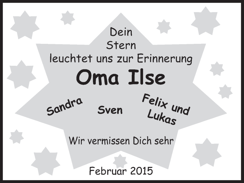  Traueranzeige für Ilse  vom 24.02.2015 aus MGO