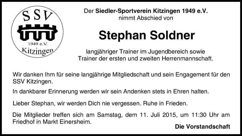  Traueranzeige für Stephan Soldner vom 10.07.2015 aus MGO