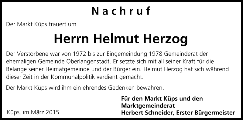  Traueranzeige für Helmut Herzog vom 03.03.2015 aus MGO
