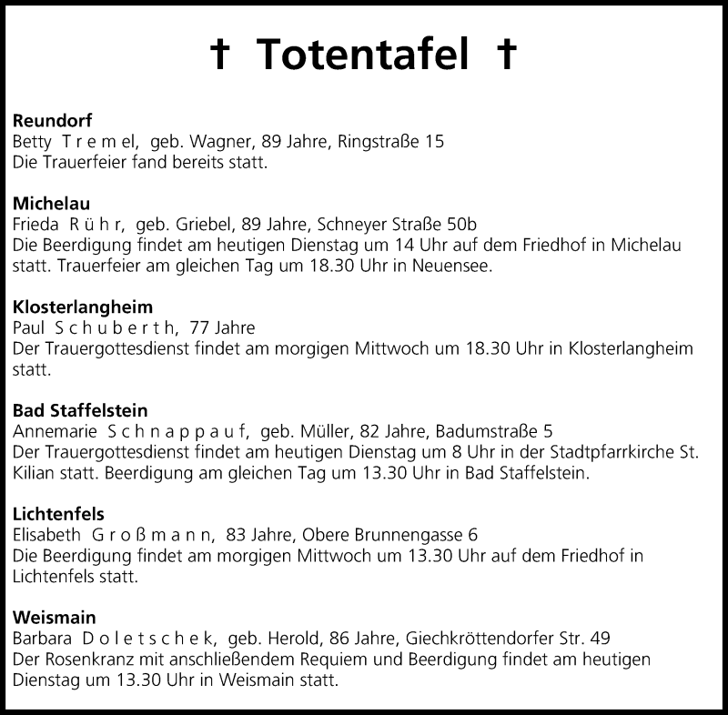  Traueranzeige für Totentafel vom 17.03.2015 vom 17.03.2015 aus MGO