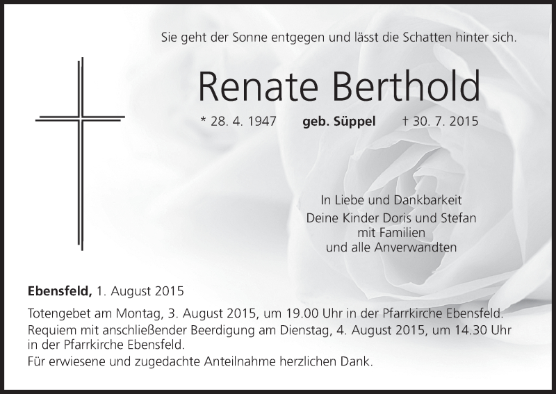  Traueranzeige für Renate Berthold vom 01.08.2015 aus MGO