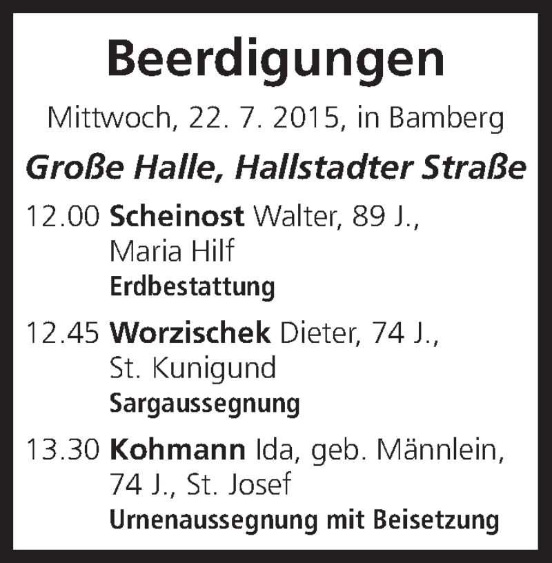  Traueranzeige für Walter Scheinost vom 22.07.2015 aus MGO