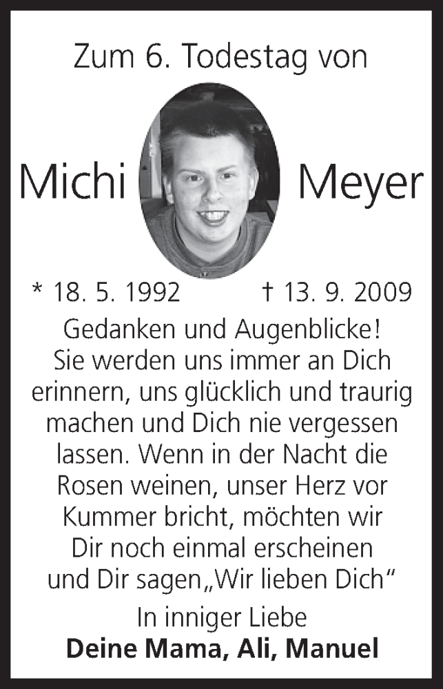 Traueranzeige für Michi Meyer vom 12.09.2015 aus MGO