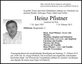 Anzeige von Heinz Pfistner von MGO