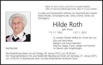 Anzeige von Hilde Roth von MGO