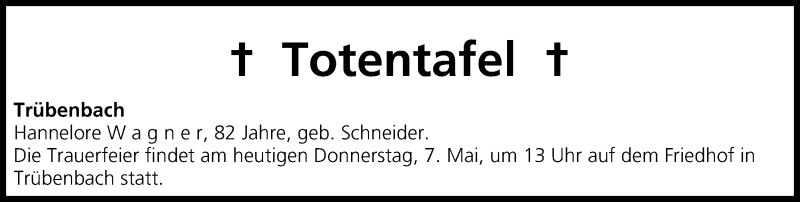  Traueranzeige für Totentafel vom 07.05.2015 vom 07.05.2015 aus MGO
