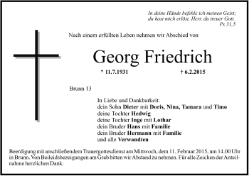 Anzeige von Georg Friedrich von MGO