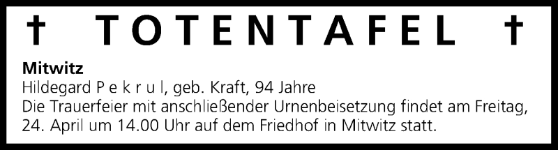  Traueranzeige für Totentafel vom 23.04.2015 vom 23.04.2015 aus MGO