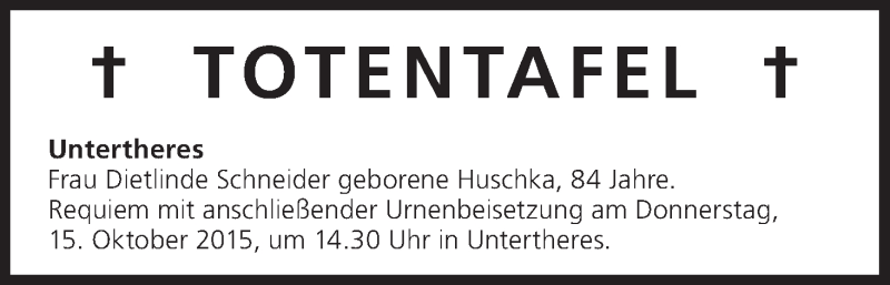  Traueranzeige für Totentafel vom 14.10.2015 vom 14.10.2015 aus MGO