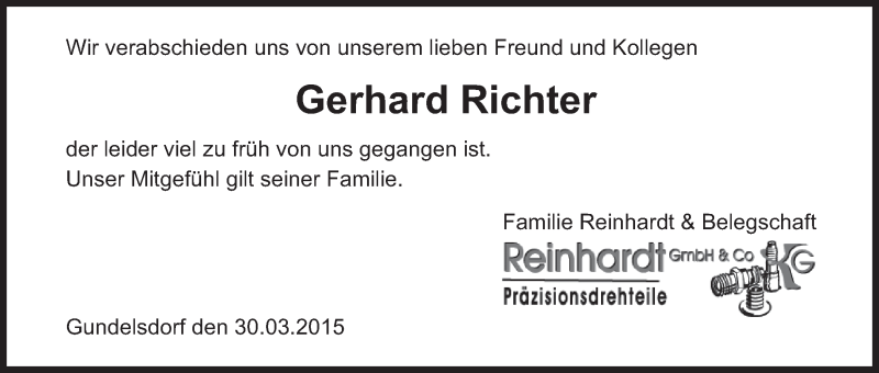  Traueranzeige für Gerhard Richter vom 30.03.2015 aus MGO