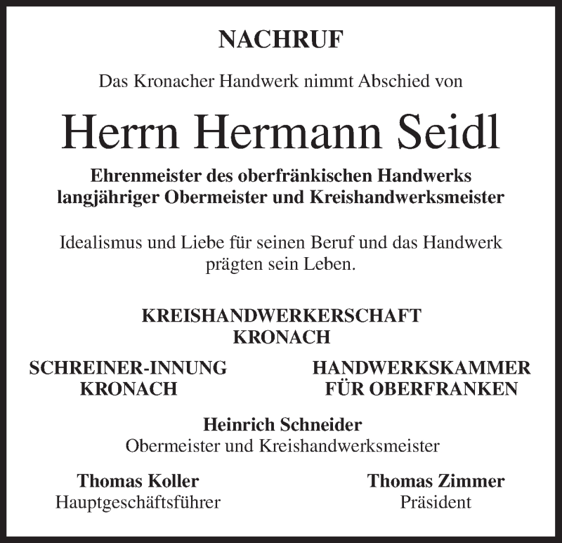  Traueranzeige für Hermann Seidl vom 17.11.2015 aus MGO