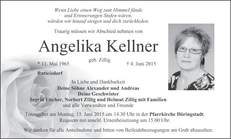  Traueranzeige für Angelika Kellner vom 10.06.2015 aus MGO