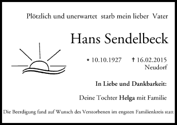 Anzeige von Hans Sendelbeck von MGO