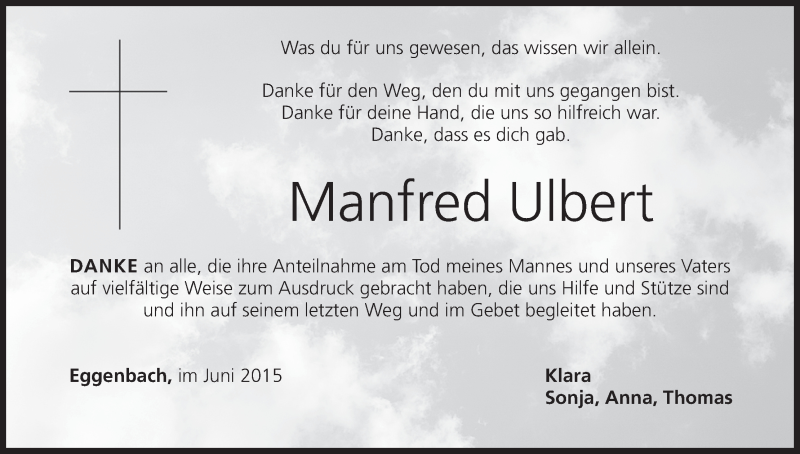  Traueranzeige für Manfred Ulbert vom 10.06.2015 aus MGO