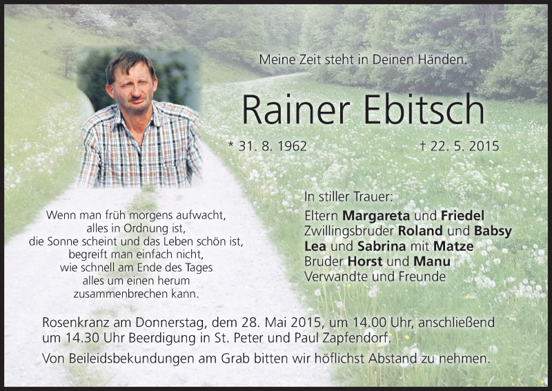  Traueranzeige für Rainer Ebitsch vom 27.05.2015 aus MGO