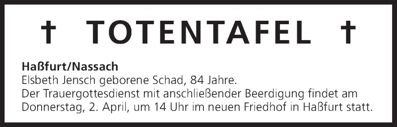  Traueranzeige für Totentafel 02.04.2015 vom 02.04.2015 aus MGO