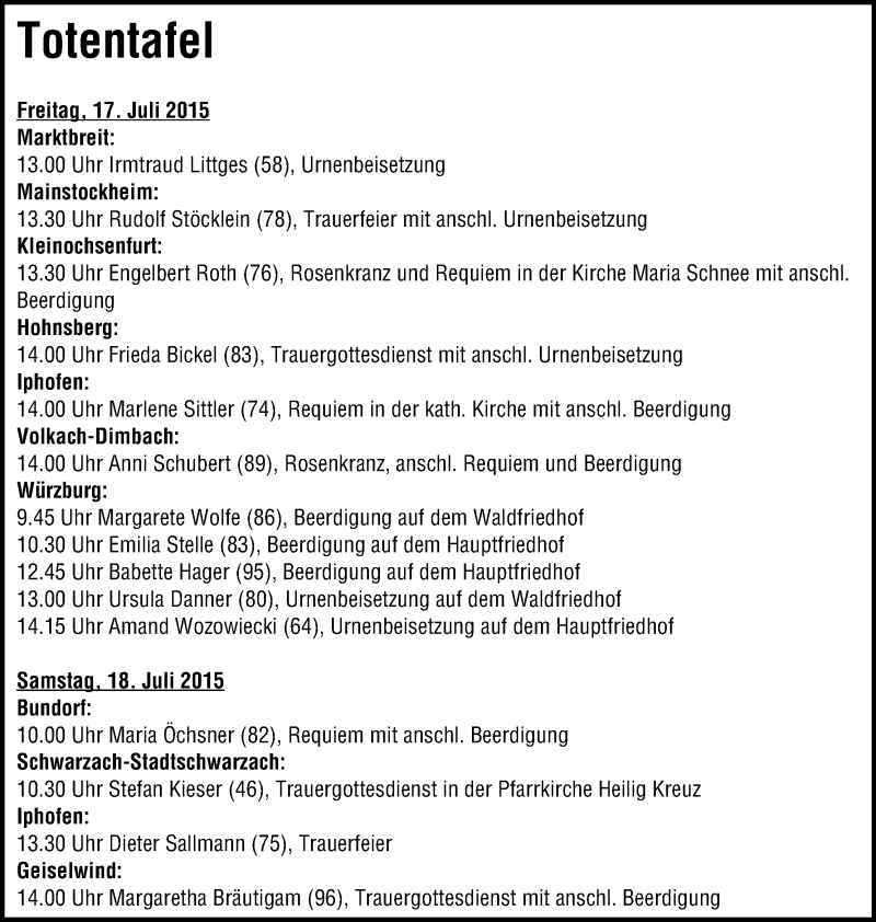  Traueranzeige für Marlene Sittler vom 17.07.2015 aus MGO