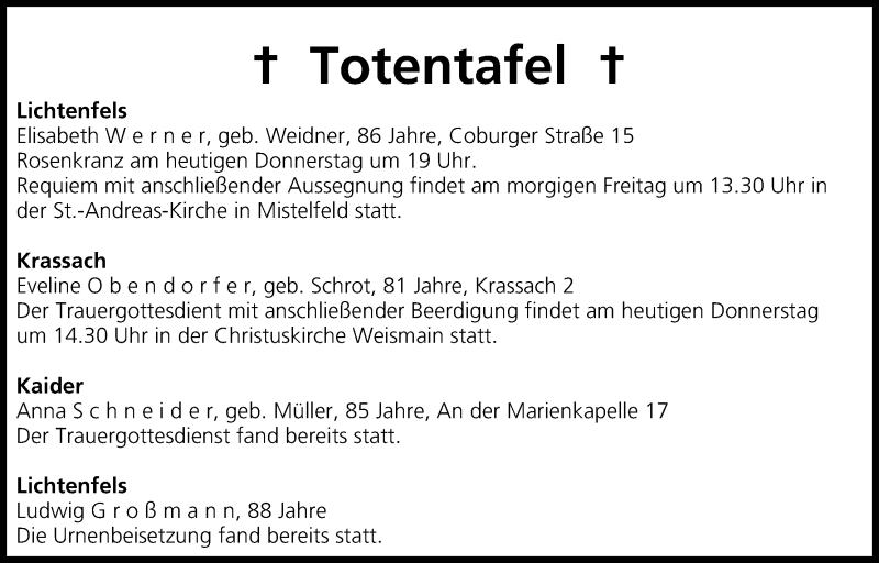  Traueranzeige für Totentafel vom 05.02.2015 vom 05.02.2015 aus MGO