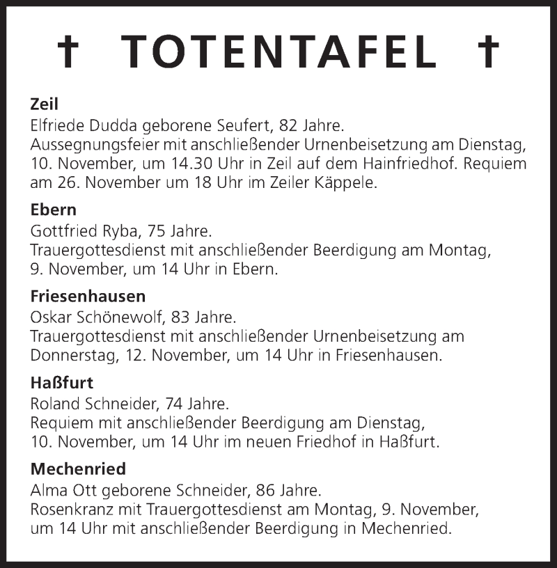  Traueranzeige für Totentafel vom 09.11.2015 vom 09.11.2015 aus MGO
