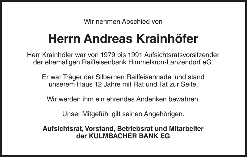  Traueranzeige für Andreas Krainhöfner vom 08.04.2015 aus MGO