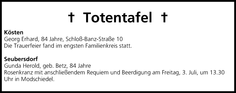  Traueranzeige für Georg Erhard vom 03.07.2015 aus MGO