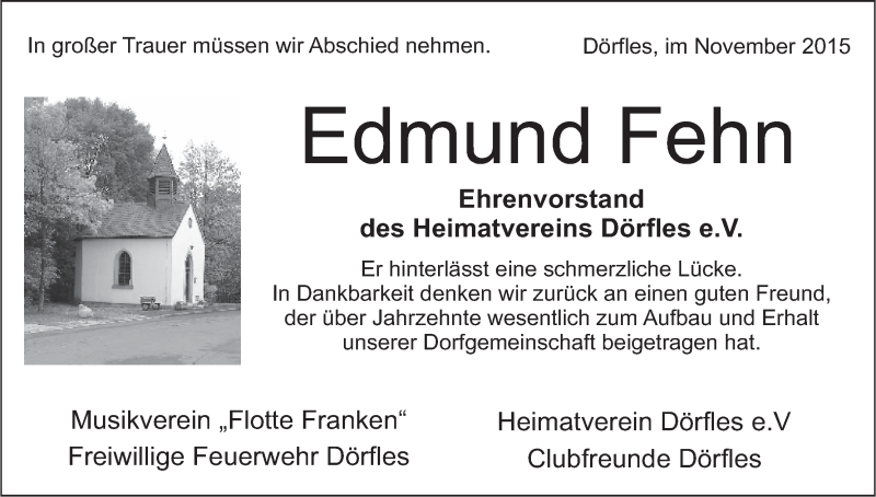  Traueranzeige für Edmund Fehn vom 27.11.2015 aus MGO