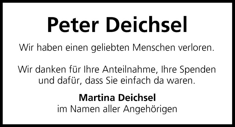  Traueranzeige für Peter Deichsel vom 05.08.2015 aus MGO