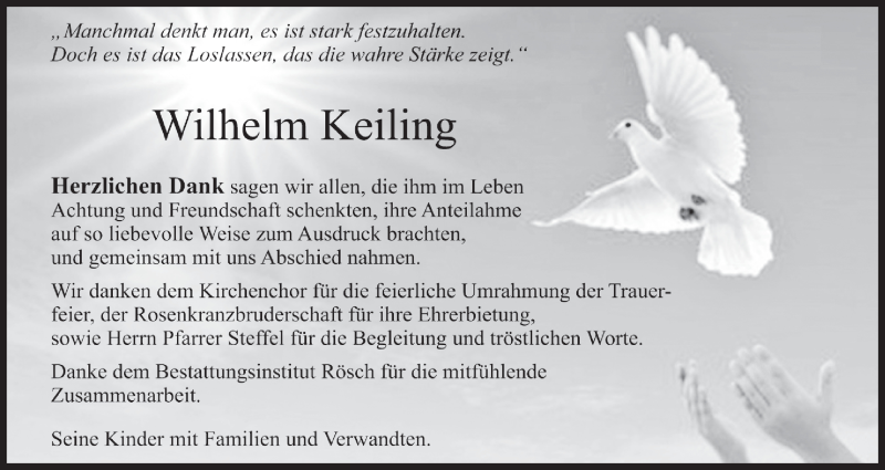  Traueranzeige für Wilhelm Keiling vom 28.11.2015 aus MGO