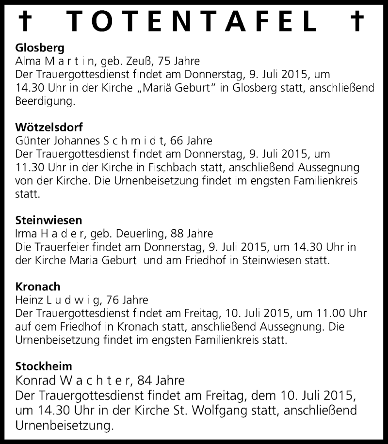  Traueranzeige für Heinz Ludwig vom 09.07.2015 aus MGO